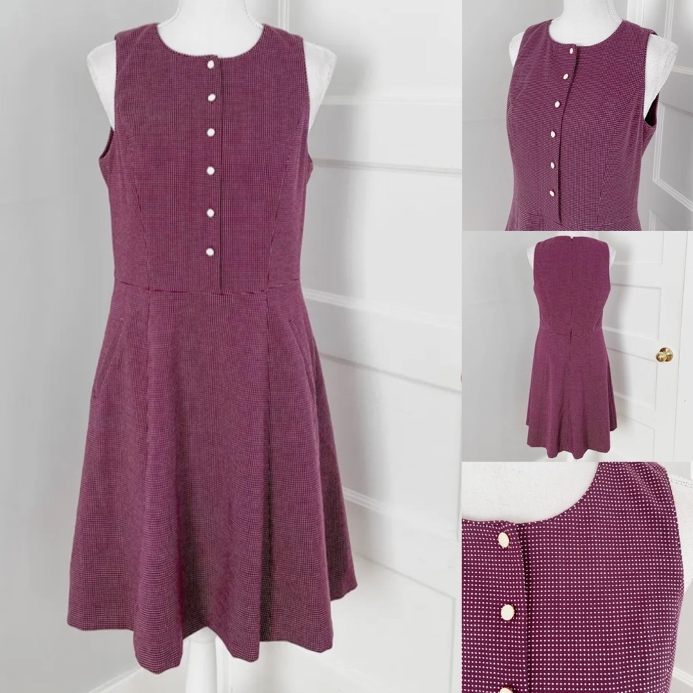 Gal Meets Glam Polka Dot Meg Sleeveless Jacquard Fit &Flare Button Front Dress 8